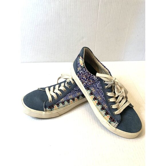 Canvas Native Tennis Shoes Women's 9 Men's 7 Blue Floral Patchwork bohemian - Picture 2 of 14